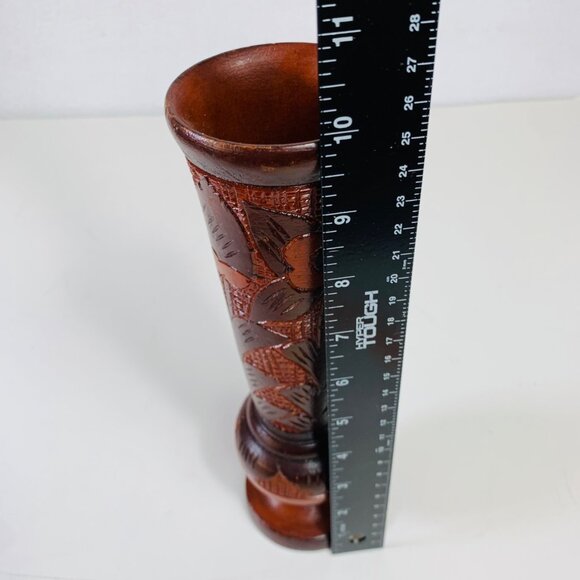 Carved Wooden Decorative Vases Rustic Floral Pineapple Checkered Boho Footed VTG - Picture 13 of 14